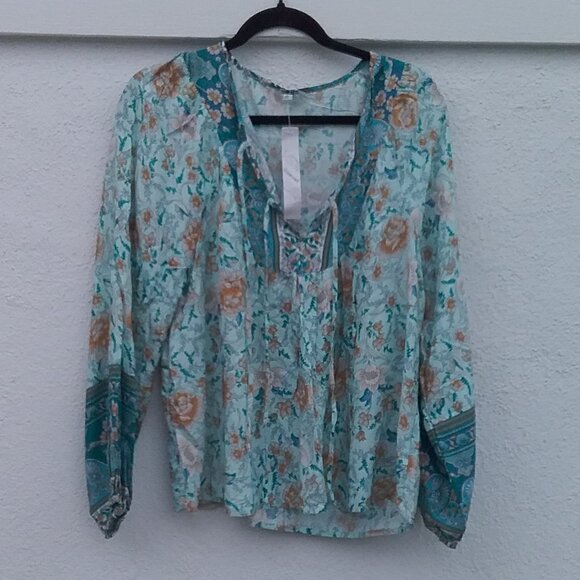 Gaevet Women's Blouse Boho Print Viscose Peasant Med New with Tags - Picture 2 of 8